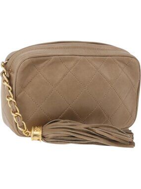 CHANEL Matelasse Pouch Lamb Skin Beige Gold CC